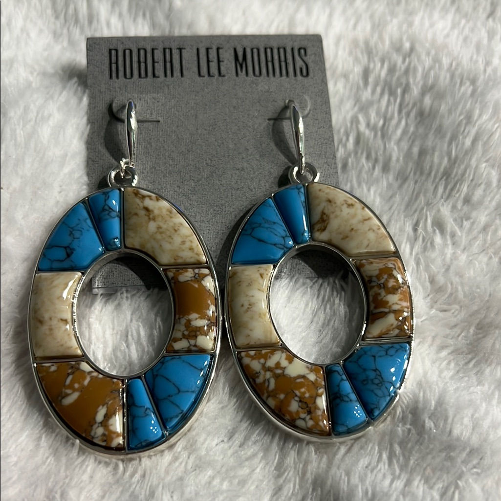 Robert Lee Morris Blue And Brown Teardrop Earrings 35$